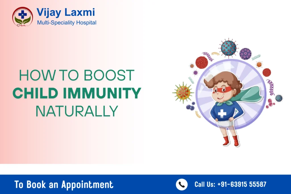 boy surrounded by germs in a illustration showing how to boost child immunity naturally.