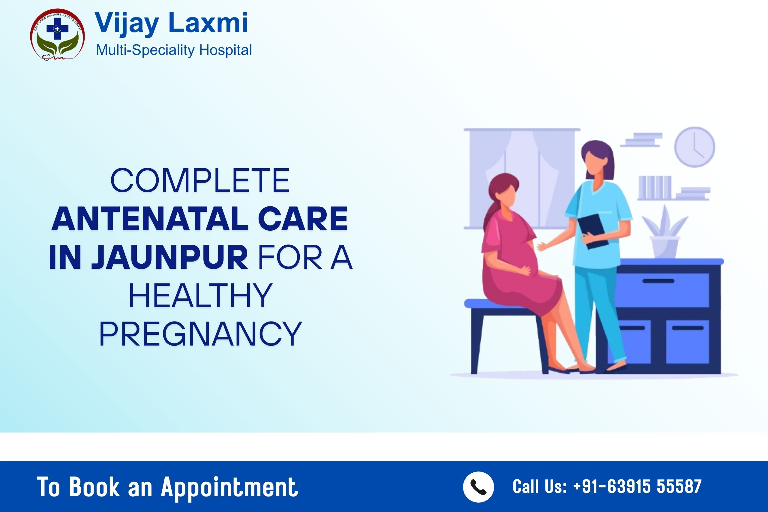 Antenatal care in Jaunpur showing a pregnant woman consulting a doctor for regular checkups, tests, and scans during pregnancy.